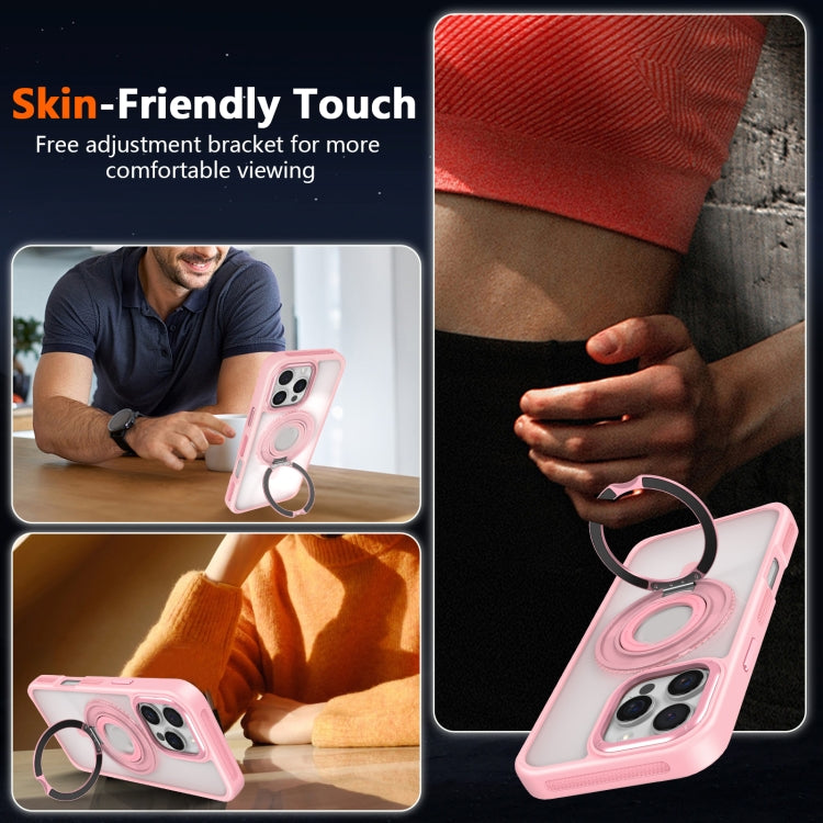 For iPhone 16 Pro Max Skin Feel Transparent 360 Degree Rotating Silicone Ring Holder Phone Case(Pink) - iPhone 16 Pro Max Cases by buy2fix | Online Shopping UK | buy2fix