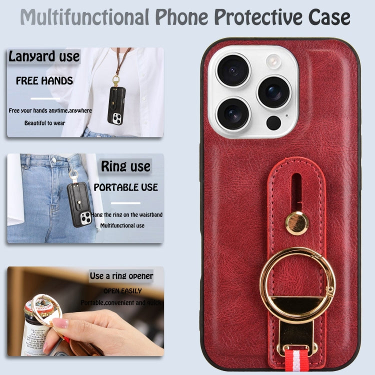 For iPhone 16 Pro Wristband Leather Back Phone Case(Red) - iPhone 16 Pro Cases by buy2fix | Online Shopping UK | buy2fix