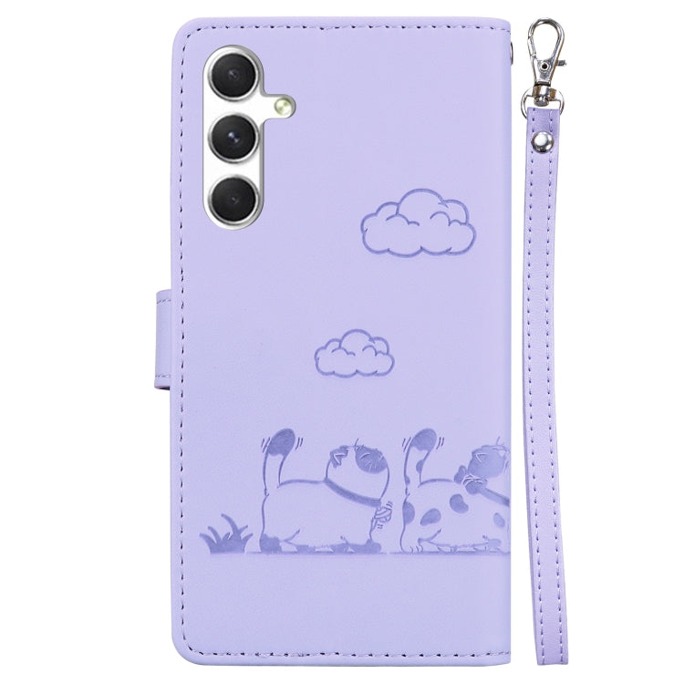 For Samsung Galaxy S25 5G Cute Cats RFID Leather Phone Case(Purple) - Galaxy S25 5G Cases by buy2fix | Online Shopping UK | buy2fix