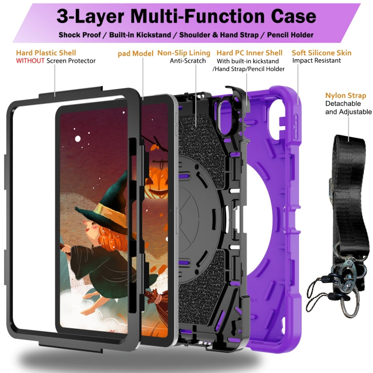 For iPad Air 11 2024 / 10.9 2022 Bat Hand Grip Turntable Stand Tablet Case(Purple Black) - iPad Air 11 2024 Cases by buy2fix | Online Shopping UK | buy2fix