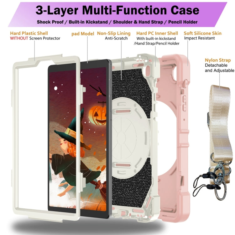 For Samsung Galaxy Tab A7 Lite Bat Hand Grip Turntable Stand Tablet Case(Pink White) - Tab A7 Lite T220 / T225 by buy2fix | Online Shopping UK | buy2fix