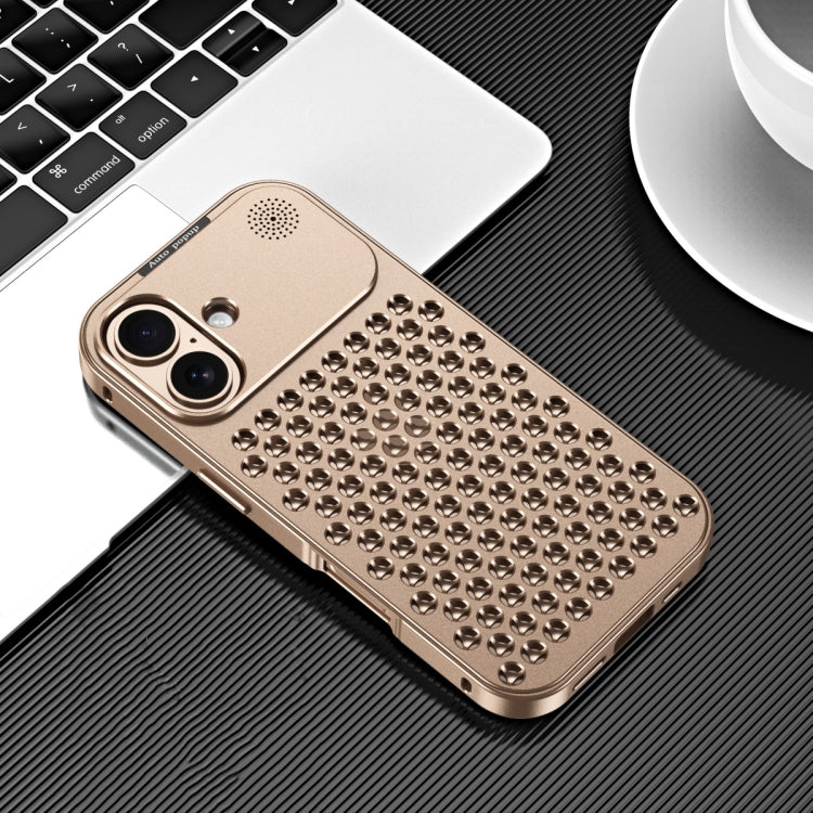 For iPhone 16 R-JUST RJ58 Aromatherapy Metal Cooling Phone Case(Gold) - iPhone 16 Cases by R-JUST | Online Shopping UK | buy2fix