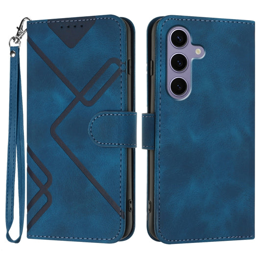 For Samsung Galaxy S25 5G Line Pattern Skin Feel Leather Phone Case(Royal Blue) - Galaxy S25 5G Cases by buy2fix | Online Shopping UK | buy2fix