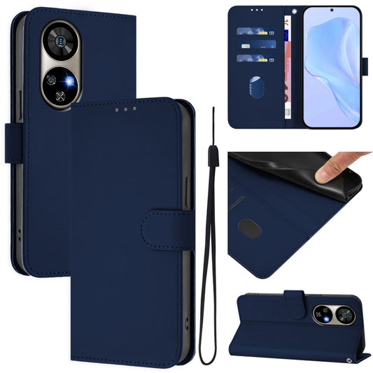 For Ulefone Note 17 Pro Skin Feel Solid Color Leather Phone Case with Lanyard(Navy Blue) - Ulefone Cases by buy2fix | Online Shopping UK | buy2fix