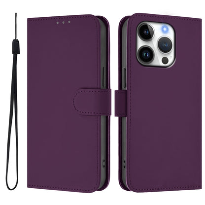 For iPhone 16 Pro Skin Feel Solid Color Leather Phone Case with Lanyard(Violet) - iPhone 16 Pro Cases by buy2fix | Online Shopping UK | buy2fix