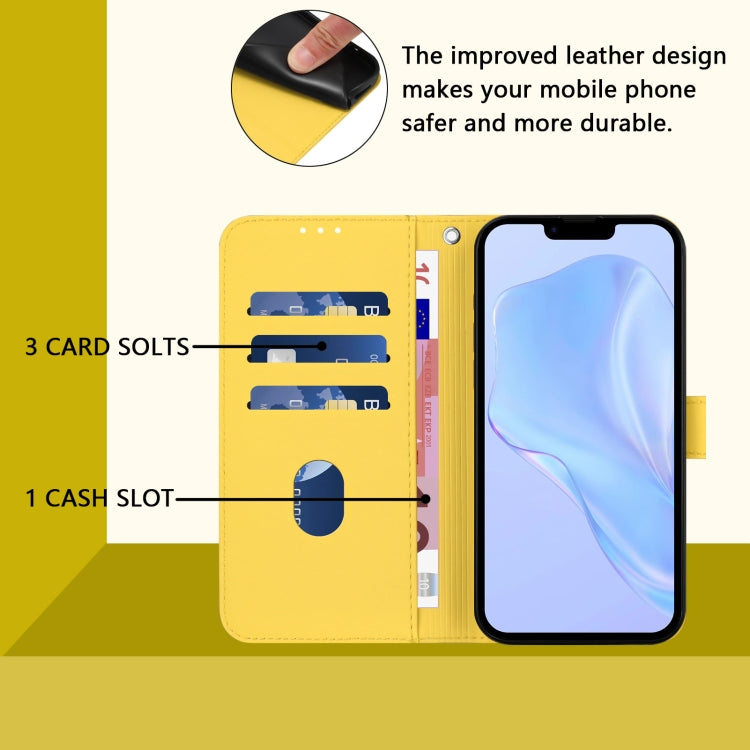 For iPhone 16 Plus Skin Feel Solid Color Leather Phone Case with Lanyard(Lemon Yellow) - iPhone 16 Plus Cases by buy2fix | Online Shopping UK | buy2fix