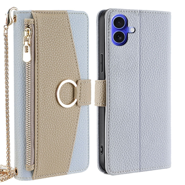 For iPhone 16 Crossbody Litchi Texture Leather Phone Case(Blue) - iPhone 16 Cases by buy2fix | Online Shopping UK | buy2fix