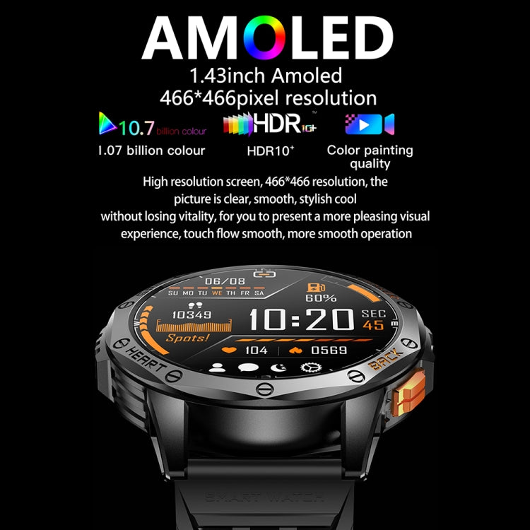 LEMFO K67 1.43 inch AMOLED Screen GPS Sports Smart Watch, Support Bluetooth Call / Health Monitoring(Silver Orange) - Smart Watches by LEMFO | Online Shopping UK | buy2fix