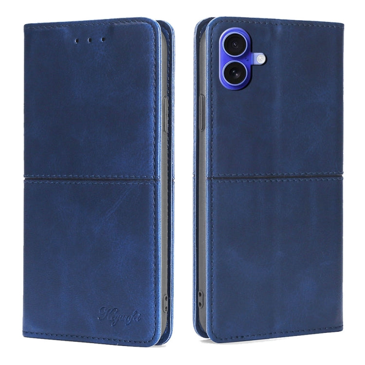 For iPhone 16 Plus Cow Texture Magnetic Leather Phone Case(Blue) - iPhone 16 Plus Cases by buy2fix | Online Shopping UK | buy2fix