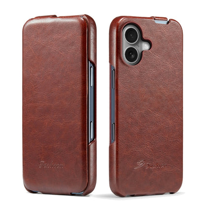 For iPhone 16 Fierre Shann 64 Texture Vertical Flip PU Leather Phone Case(Brown) - iPhone 16 Cases by FIERRE SHANN | Online Shopping UK | buy2fix