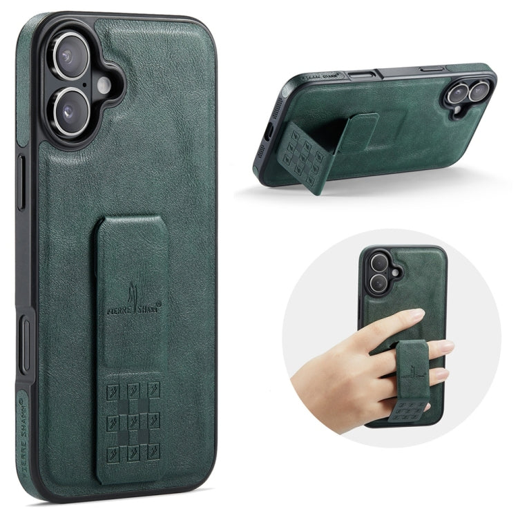 For iPhone 16 Plus Fierre Shann Oil Wax Cow Leather Holder Back Phone Case(Green) - iPhone 16 Plus Cases by FIERRE SHANN | Online Shopping UK | buy2fix