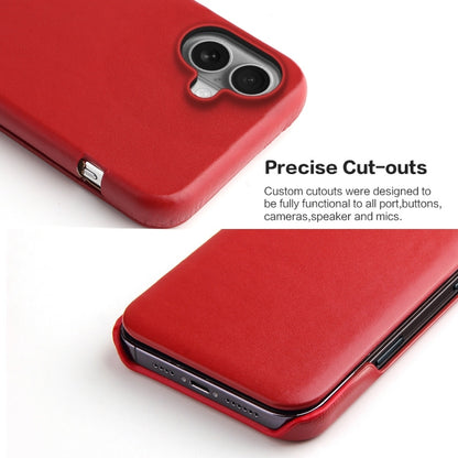 For iPhone 16 Plus Fierre Shann Top Layer Cowhide Business Magnetic Leather Phone Case(Red) - iPhone 16 Plus Cases by FIERRE SHANN | Online Shopping UK | buy2fix