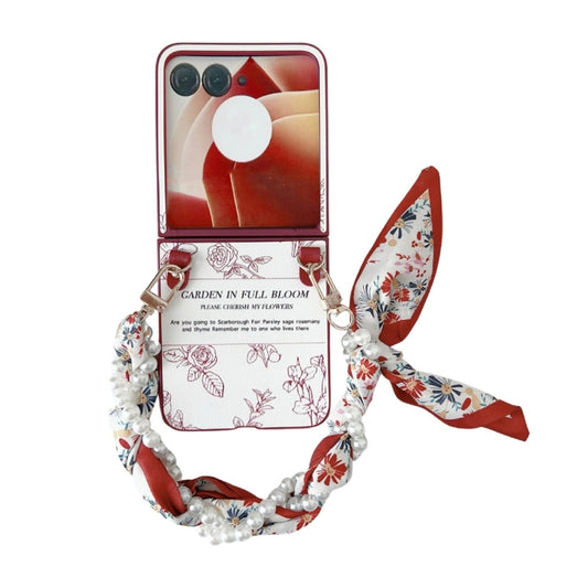 For Motorola Razr 50 Ultra Sketch Flower Pattern Phone Case with Scarf Bracelet(Rose) - Motorola Cases by buy2fix | Online Shopping UK | buy2fix