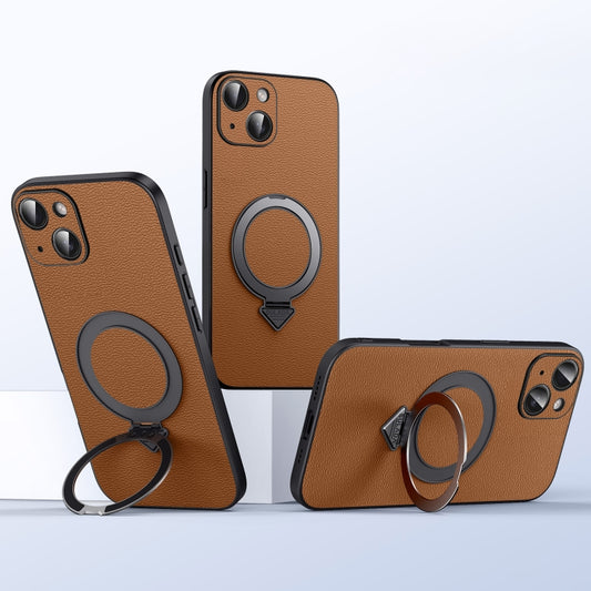 For iPhone 15 Plus SULADA Top Grain Leather MagSafe Magnetic Holder Phone Case(Brown) - iPhone 15 Plus Cases by SULADA | Online Shopping UK | buy2fix