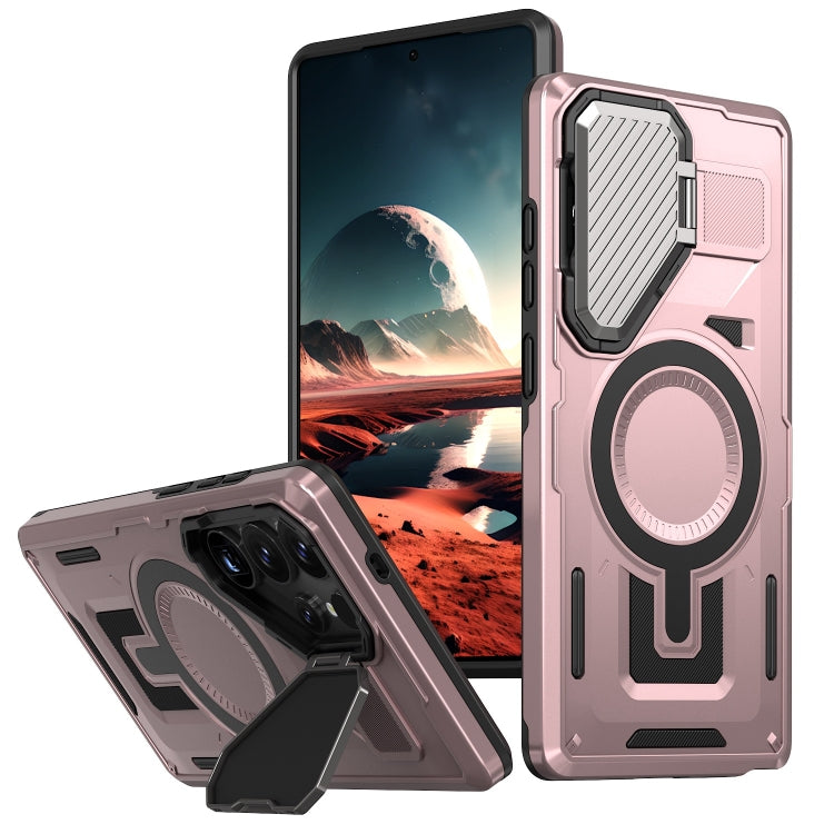 For Samsung Galaxy S25 Ultra 5G Shield Frame Holder MagSafe Phone Case(Rose Gold) - Galaxy S25 Ultra 5G Cases by buy2fix | Online Shopping UK | buy2fix