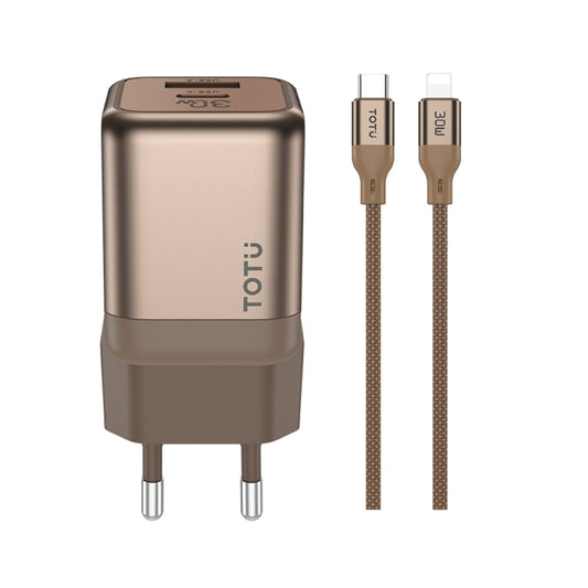 TOTUDESIGN HC-9 30W USB-A to Type-C GaN Fast Charger, Plug:EU Plug with Type-C to 8 Pin Cable(Gold) - USB Charger by TOTUDESIGN | Online Shopping UK | buy2fix