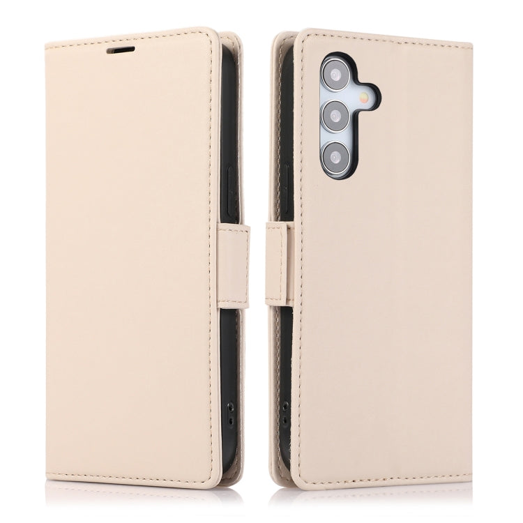 For Samsung Galaxy S25+ / S24+ 5G Side Buckle RFID Anti-theft Leather Phone Case(Apricot) - Galaxy S25+ 5G Cases by buy2fix | Online Shopping UK | buy2fix