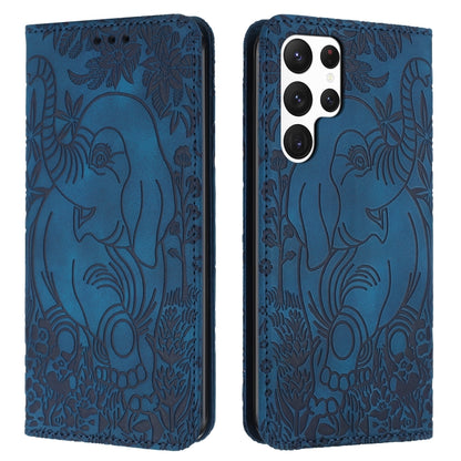 For Samsung Galaxy S25 Ultra 5G Retro Elephant Embossed Leather Phone Case(Blue) - Galaxy S25 Ultra 5G Cases by buy2fix | Online Shopping UK | buy2fix