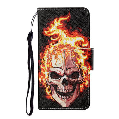 For Samsung Galaxy S25 Ultra 5G Colored Drawing Pattern Leather Phone Case(Flame Skull) - Galaxy S25 Ultra 5G Cases by buy2fix | Online Shopping UK | buy2fix