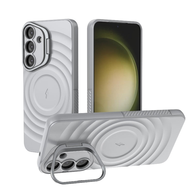 For Samsung Galaxy S25+ 5G Lens Frame Bracket Corrugated MagSafe Phone Case(Grey) - Galaxy S25+ 5G Cases by buy2fix | Online Shopping UK | buy2fix