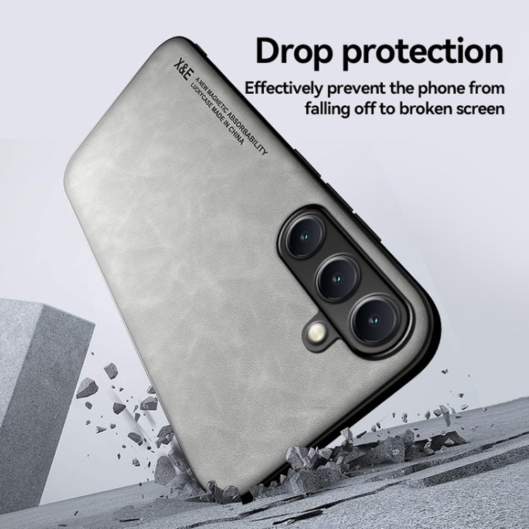 For Samsung Galaxy S25 Ultra 5G Skin Feel Magnetic Leather Back Phone Case(Light Grey) - Galaxy S25 Ultra 5G Cases by buy2fix | Online Shopping UK | buy2fix