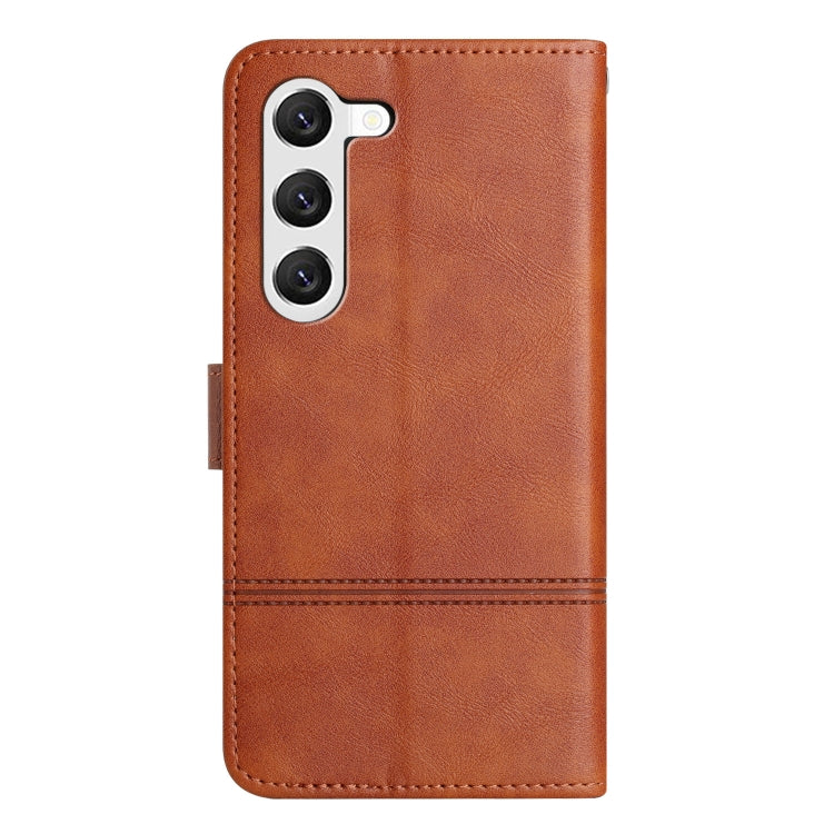 For Samsung Galaxy S25 5G Cowhide Texture Stitching Leather Phone Case(Brown) - Galaxy S25 5G Cases by buy2fix | Online Shopping UK | buy2fix