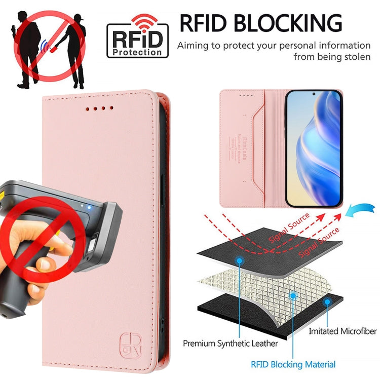 For Samsung Galaxy S25 Ultra 5G RC01 Dual-Folded Magnetic Suction RFID Leather Phone Case(Pink) - Galaxy S25 Ultra 5G Cases by buy2fix | Online Shopping UK | buy2fix