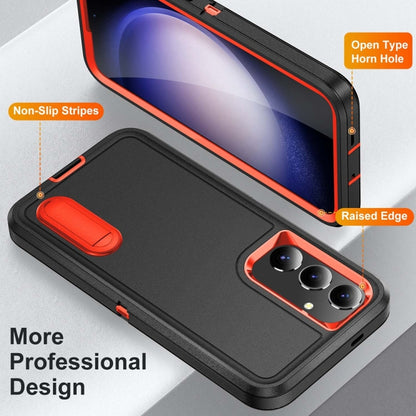 For Samsung Galaxy S24 / S25 5G Rugged PC Hybrid Silicone Phone Case with Holder(Black+Orange) - Galaxy S25 5G Cases by buy2fix | Online Shopping UK | buy2fix