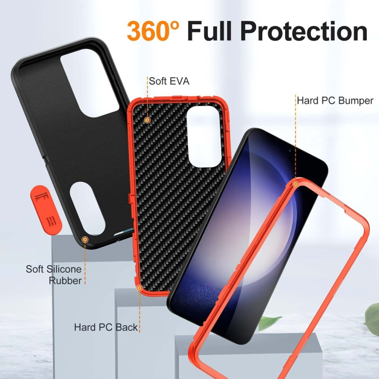 For Samsung Galaxy S24 / S25 5G Rugged PC Hybrid Silicone Phone Case with Holder(Black+Orange) - Galaxy S25 5G Cases by buy2fix | Online Shopping UK | buy2fix