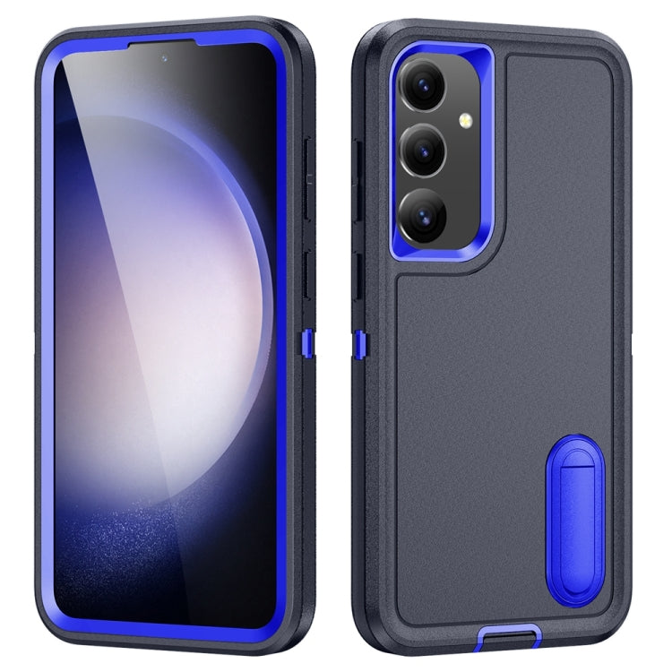 For Samsung Galaxy S24 / S25 5G Rugged PC Hybrid Silicone Phone Case with Holder(Dark Blue+Royal Blue) - Galaxy S25 5G Cases by buy2fix | Online Shopping UK | buy2fix