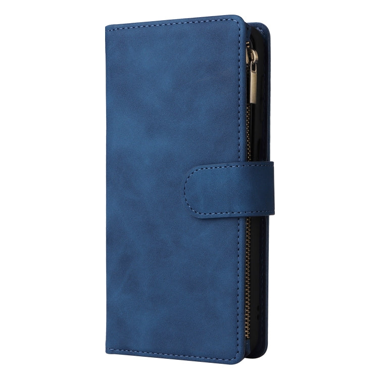 For Samsung Galaxy S25 5G Multifunctional Frosted Zipper Wallet Leather Phone Case(Blue) - Galaxy S25 5G Cases by buy2fix | Online Shopping UK | buy2fix