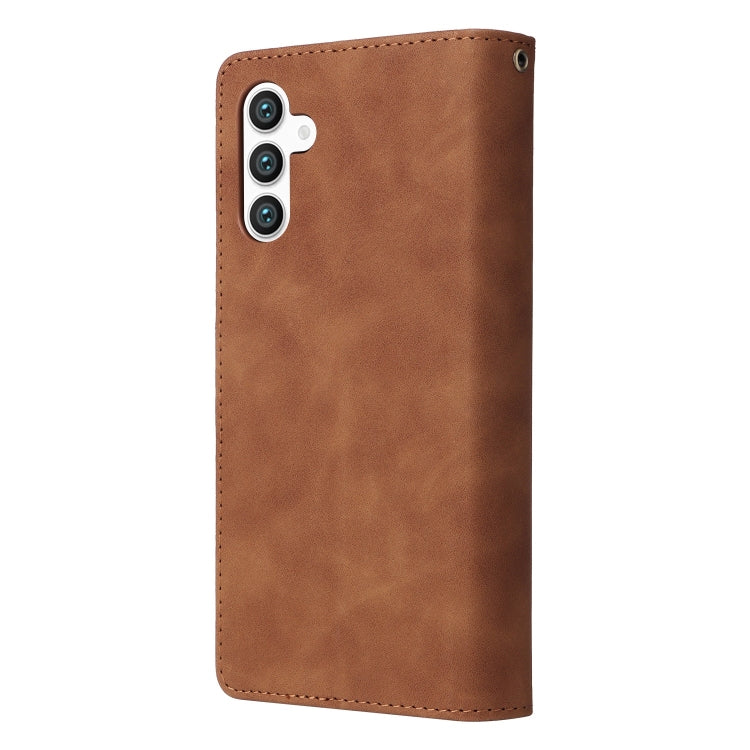 For Samsung Galaxy S25 5G Multifunctional Frosted Zipper Wallet Leather Phone Case(Brown) - Galaxy S25 5G Cases by buy2fix | Online Shopping UK | buy2fix