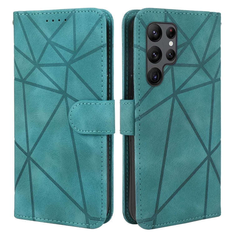 For Samsung Galaxy S25 Ultra 5G Skin Feel Geometric Lines Leather Phone Case(Green) - Galaxy S25 Ultra 5G Cases by buy2fix | Online Shopping UK | buy2fix