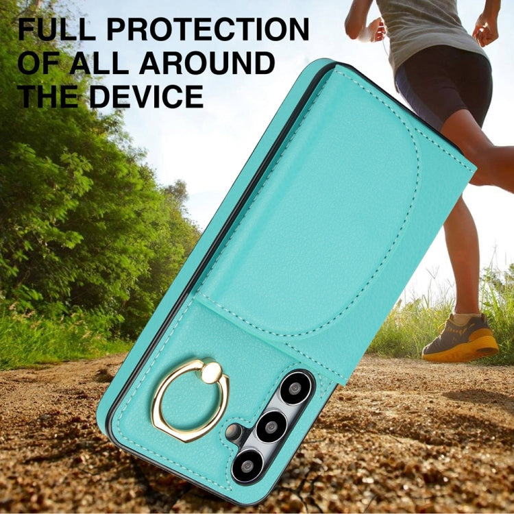 For Samsung Galaxy S25+ 5G Ring Holder Card Bag Skin Feel Phone Case(Green) - Galaxy S25+ 5G Cases by buy2fix | Online Shopping UK | buy2fix