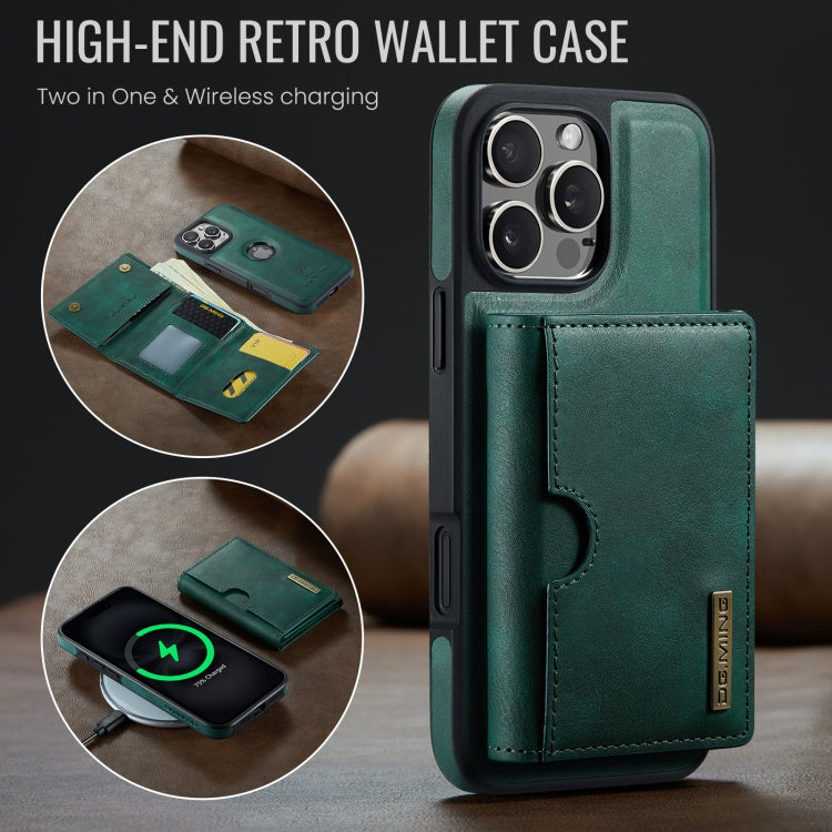 For iPhone 16 Pro DG.MING M6 Series RFID Tri-fold Card Bag Removable Leather Phone Case(Green) - iPhone 16 Pro Cases by DG.MING | Online Shopping UK | buy2fix