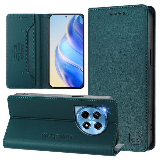 For OnePlus 12 Global RC01 Dual-Folded Magnetic Suction RFID Leather Phone Case(Dark Green) - OnePlus Cases by buy2fix | Online Shopping UK | buy2fix