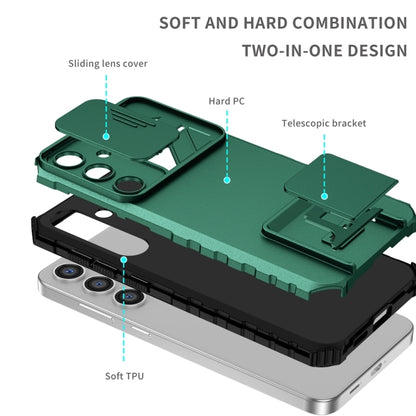 For Samsung Galaxy S25 5G Stereoscopic Holder Sliding Camshield Phone Case(Green) - Galaxy S25 5G Cases by buy2fix | Online Shopping UK | buy2fix