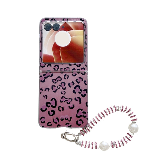 For Motorola Razr 50 Ultra Feather Leopard Pattern Integrated Phone Case with Bracelet(Purple) - Motorola Cases by buy2fix | Online Shopping UK | buy2fix