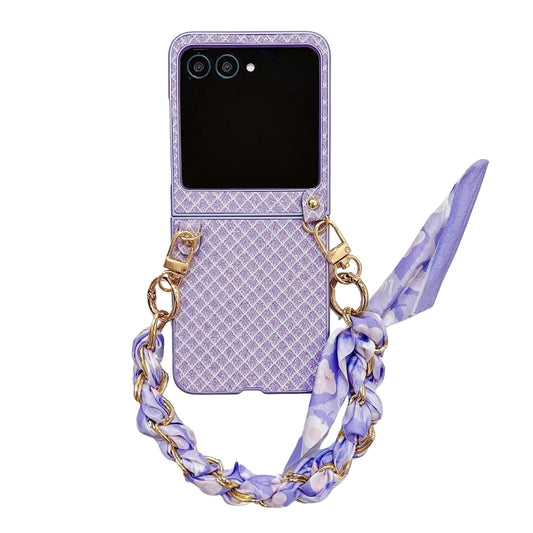 For Motorola Razr 50 Ultra Sparkling Diamond Rhombus PC Phone Case with Silk Scarf Bracelet(Purple) - Motorola Cases by buy2fix | Online Shopping UK | buy2fix