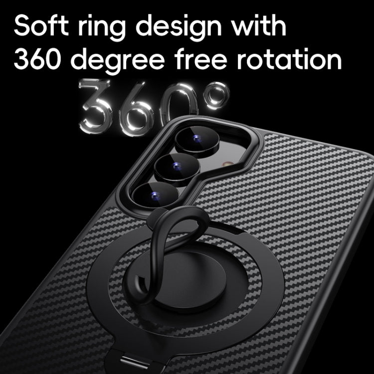 For Samsung Galaxy S25 5G Carbon Fiber MagSafe Phone Case with 360 Degree Rotating Holder(Black Silver) - Galaxy S25 5G Cases by buy2fix | Online Shopping UK | buy2fix