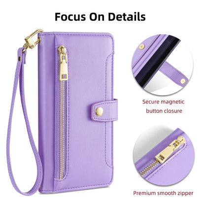 For Samsung Galaxy S25 5G Sheep Texture Cross-body Zipper Wallet Leather Phone Case(Purple) - Galaxy S25 5G Cases by buy2fix | Online Shopping UK | buy2fix