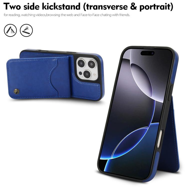 For iPhone 16 Pro AwQuer Vertical Flip Card Bag Holder Leather Phone Case(Blue) - iPhone 16 Pro Cases by Awquer | Online Shopping UK | buy2fix