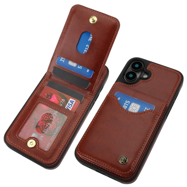 For iPhone 16 AwQuer Vertical Flip Card Bag Holder Leather Phone Case(Brown) - iPhone 16 Cases by Awquer | Online Shopping UK | buy2fix