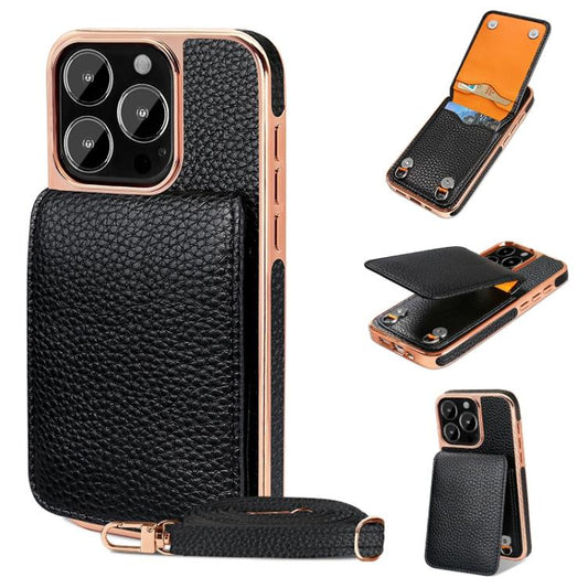 For iPhone 15 Pro Max VIETAO Litchi Texture Wallet PU Phone Case with Lanyard(Black) - iPhone 15 Pro Max Cases by VIETAO | Online Shopping UK | buy2fix