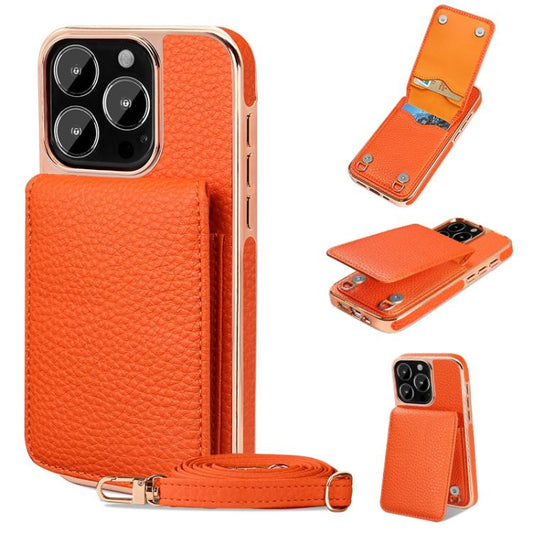 For iPhone 15 Pro Max VIETAO Litchi Texture Wallet PU Phone Case with Lanyard(Orange) - iPhone 15 Pro Max Cases by VIETAO | Online Shopping UK | buy2fix