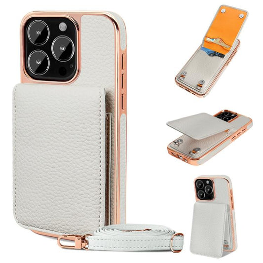 For iPhone 15 Pro VIETAO Litchi Texture Wallet PU Phone Case with Lanyard(White) - iPhone 15 Pro Cases by VIETAO | Online Shopping UK | buy2fix