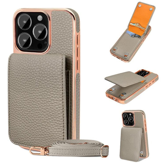 For iPhone 15 Pro VIETAO Litchi Texture Wallet PU Phone Case with Lanyard(Grey) - iPhone 15 Pro Cases by VIETAO | Online Shopping UK | buy2fix