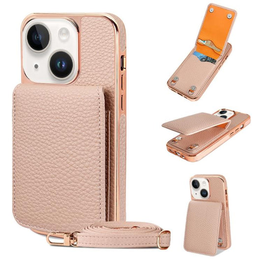 For iPhone 14 Plus VIETAO Litchi Texture Wallet PU Phone Case with Lanyard(Pink) - iPhone 14 Plus Cases by VIETAO | Online Shopping UK | buy2fix