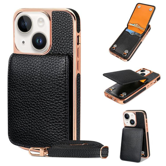 For iPhone 14 Plus VIETAO Litchi Texture Wallet PU Phone Case with Lanyard(Black) - iPhone 14 Plus Cases by VIETAO | Online Shopping UK | buy2fix