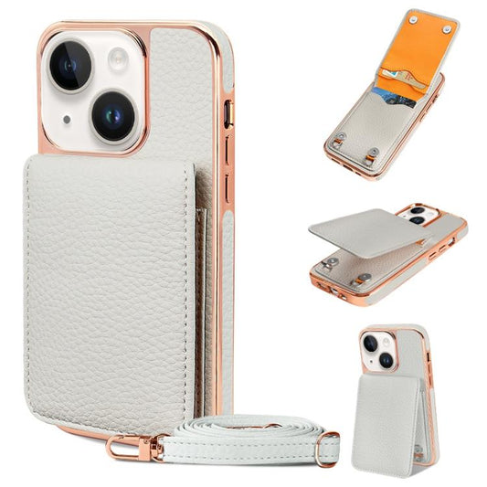 For iPhone 14 Plus VIETAO Litchi Texture Wallet PU Phone Case with Lanyard(White) - iPhone 14 Plus Cases by VIETAO | Online Shopping UK | buy2fix